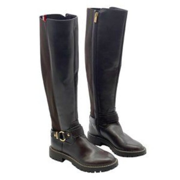 Tommy Hilfiger Jiola Lug Sole Riding Boots BLACK 5.5 NEW Equestrian - Picture 4 of 6